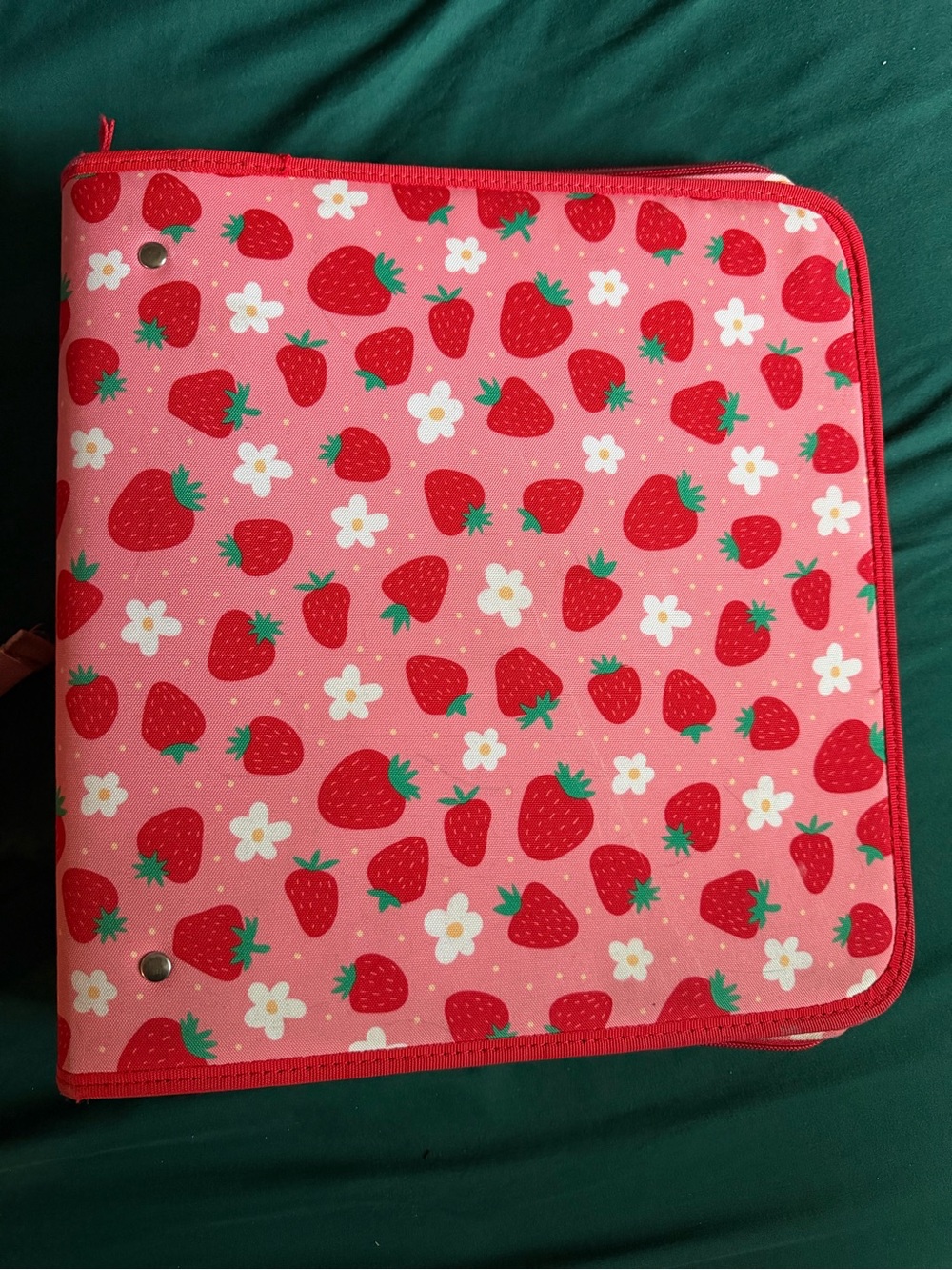 Kids Strawberry Print Pink Zippered Binder